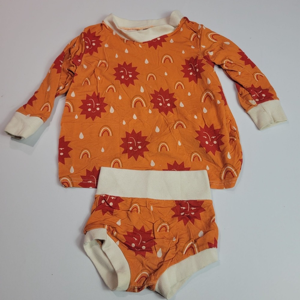 Baby Outfit Long Sleeve Dress Bloomers 12-18 Months Orange  Rainbow Ribbed Cuffs